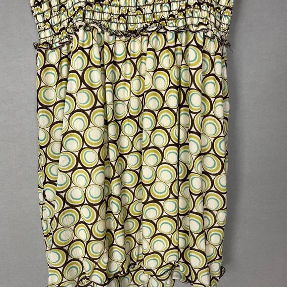 NWT Max Studio Top‎ Size Small Geometric Circle Pattern Shirred Bust Green Brown - Picture 9 of 10